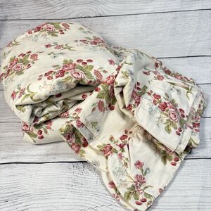 Ralph Lauren EMILY ANNE Ecru Rose Floral Ruffled Queen 4 Pc Sheet Set Cottage